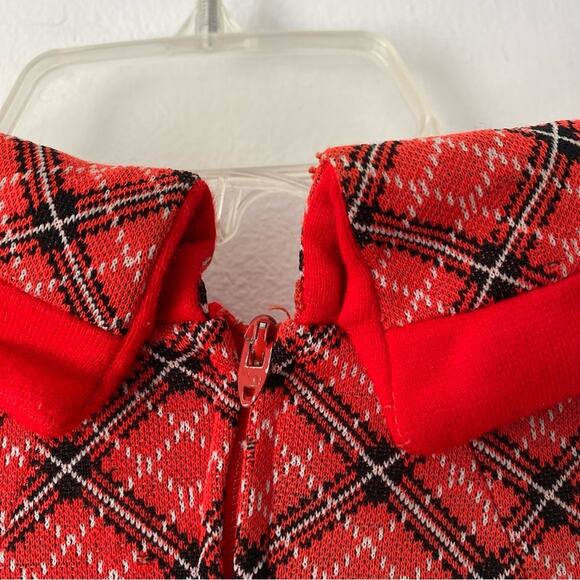 Vintage 1970s Red Plaid Butterfly Collar Dress Made USA Union Label Union Large - Picture 8 of 11